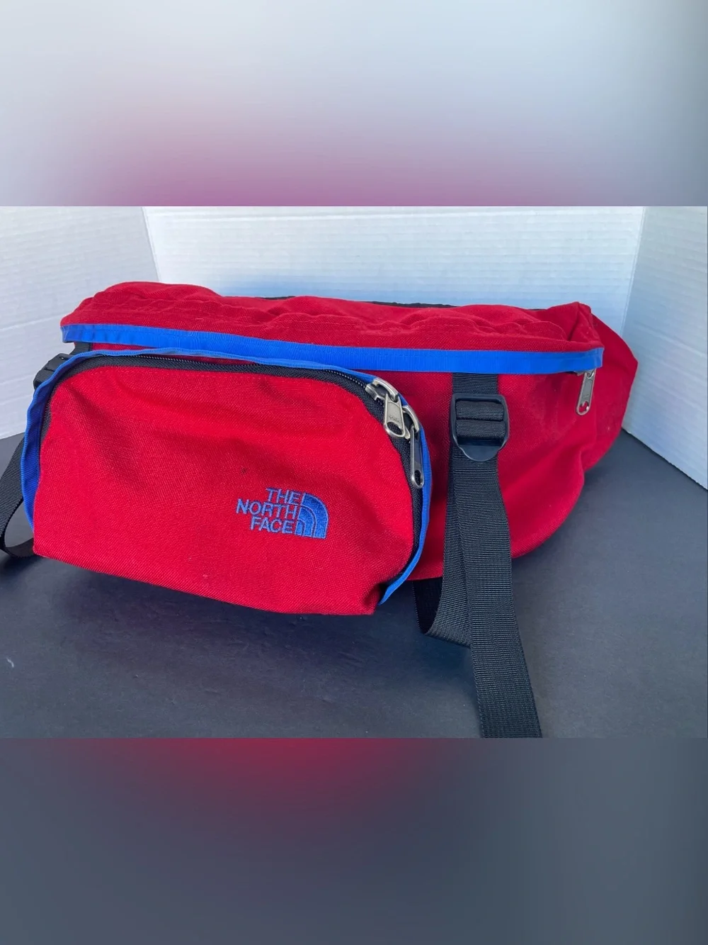 Vtg North Face Sport Hiker Multi-Pocket Lumbar Waist Fanny Pack Day Bag Red/blue